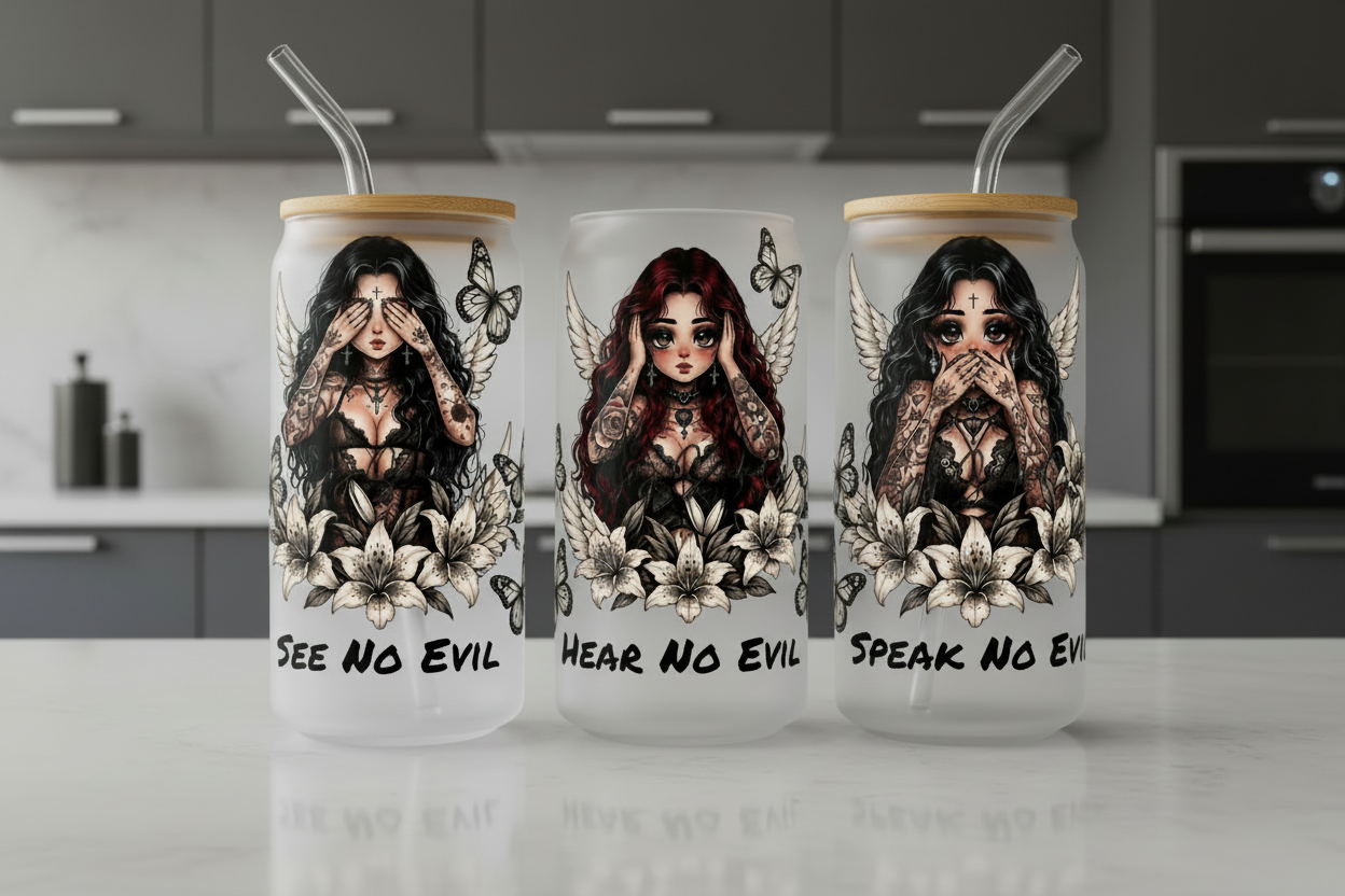 See, Hear, Speak No Evil - UVDTF Wrap for cups/hard surfaces sticker