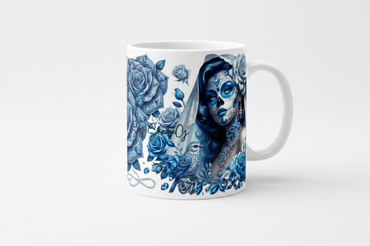 Blue Roses Skully - UVDTF Wrap for cups/hard surfaces sticker