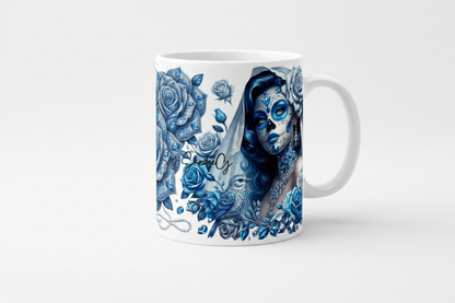 Blue Roses Skully - UVDTF Wrap for cups/hard surfaces sticker