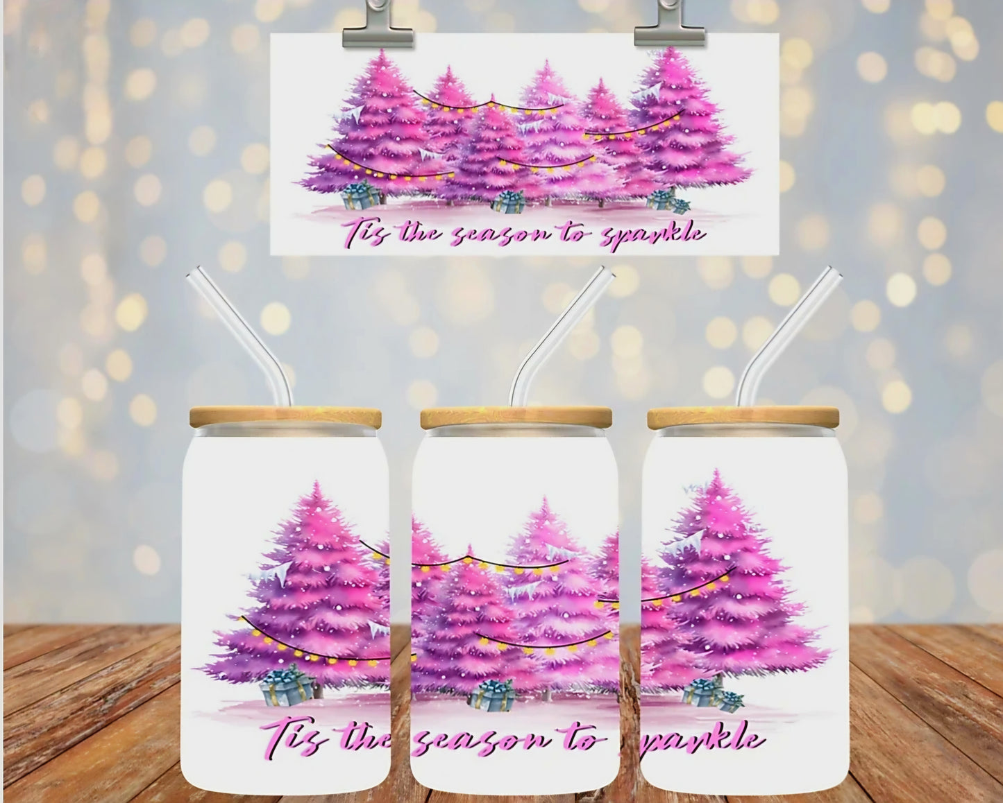 Tis the Season Pink Christmas Trees - UVDTF Wrap for cups/hard surfaces sticker