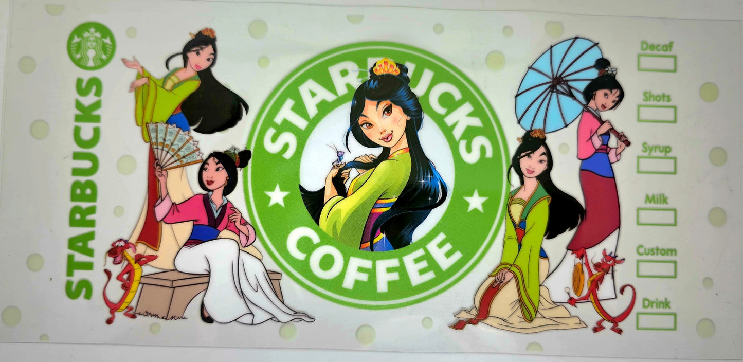 Envoltura UVDTF de Mulan para Starbucks