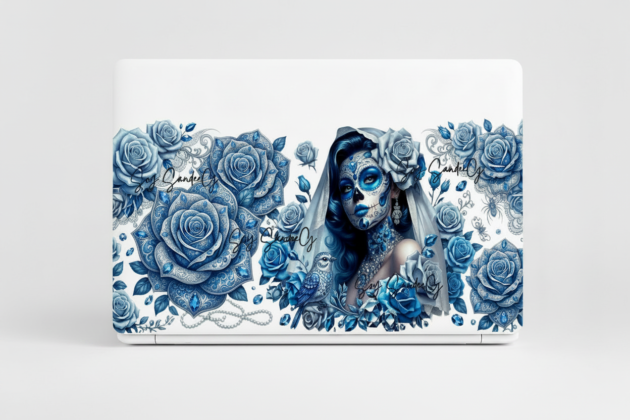 Blue Roses Skully - UVDTF Wrap for cups/hard surfaces sticker