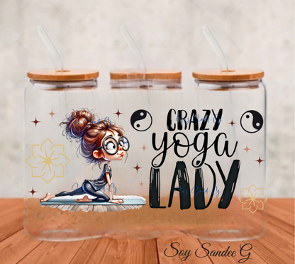 Crazy Yoga Lady - UVDTF Wrap for cups/hard surfaces sticker