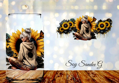 Yellow Sunflower Girl - UVDTF Wrap for cups/hard surfaces sticker