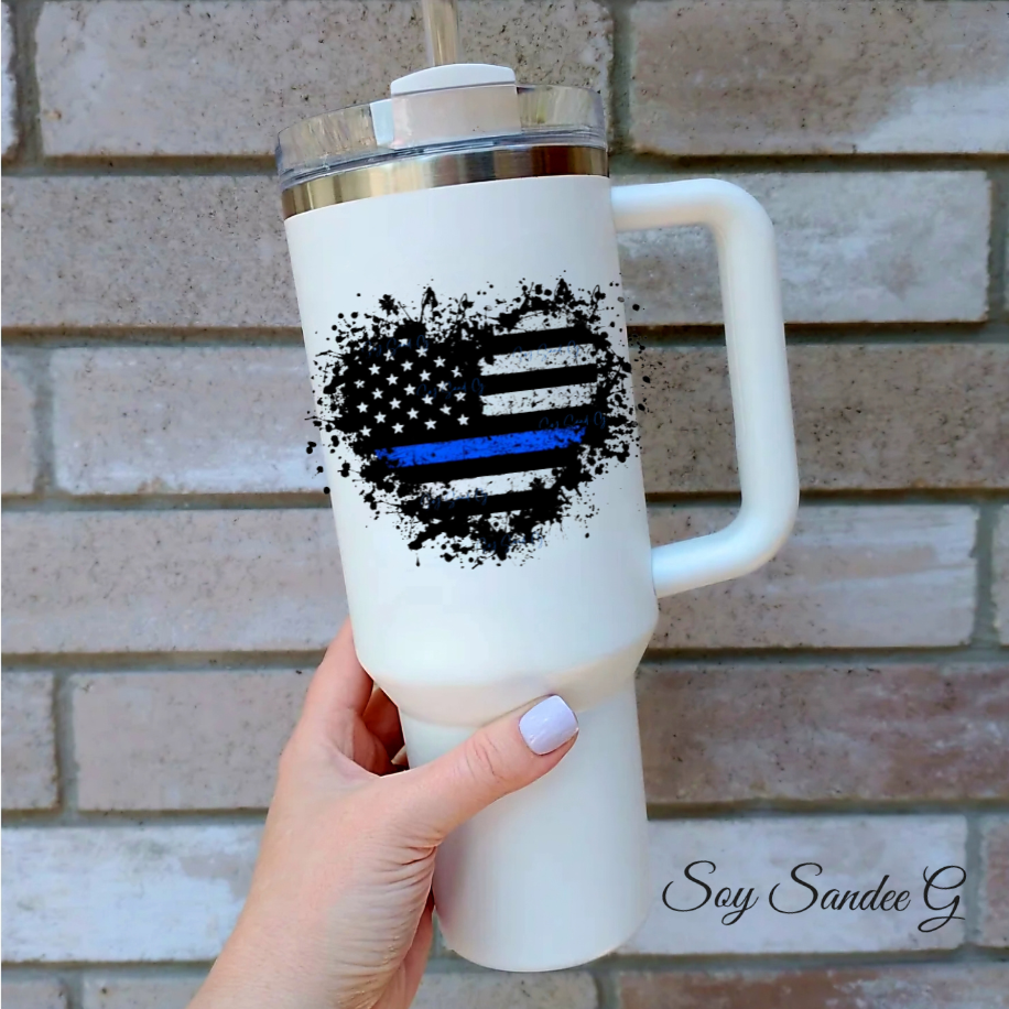 Black/White & Blue USA Heart - UVDTF Decal for cups/hard surfaces sticker