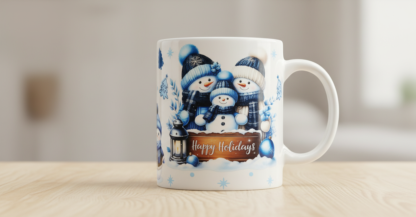 Happy Holidays Blue Snowmen - UVDTF Wrap for cups/hard surfaces sticker