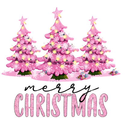 Pink Merry Christmas Trees - UVDTF Decal for cups/hard surfaces sticker