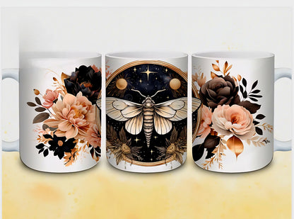 Envoltura UVDTF de polillas y flores rosas