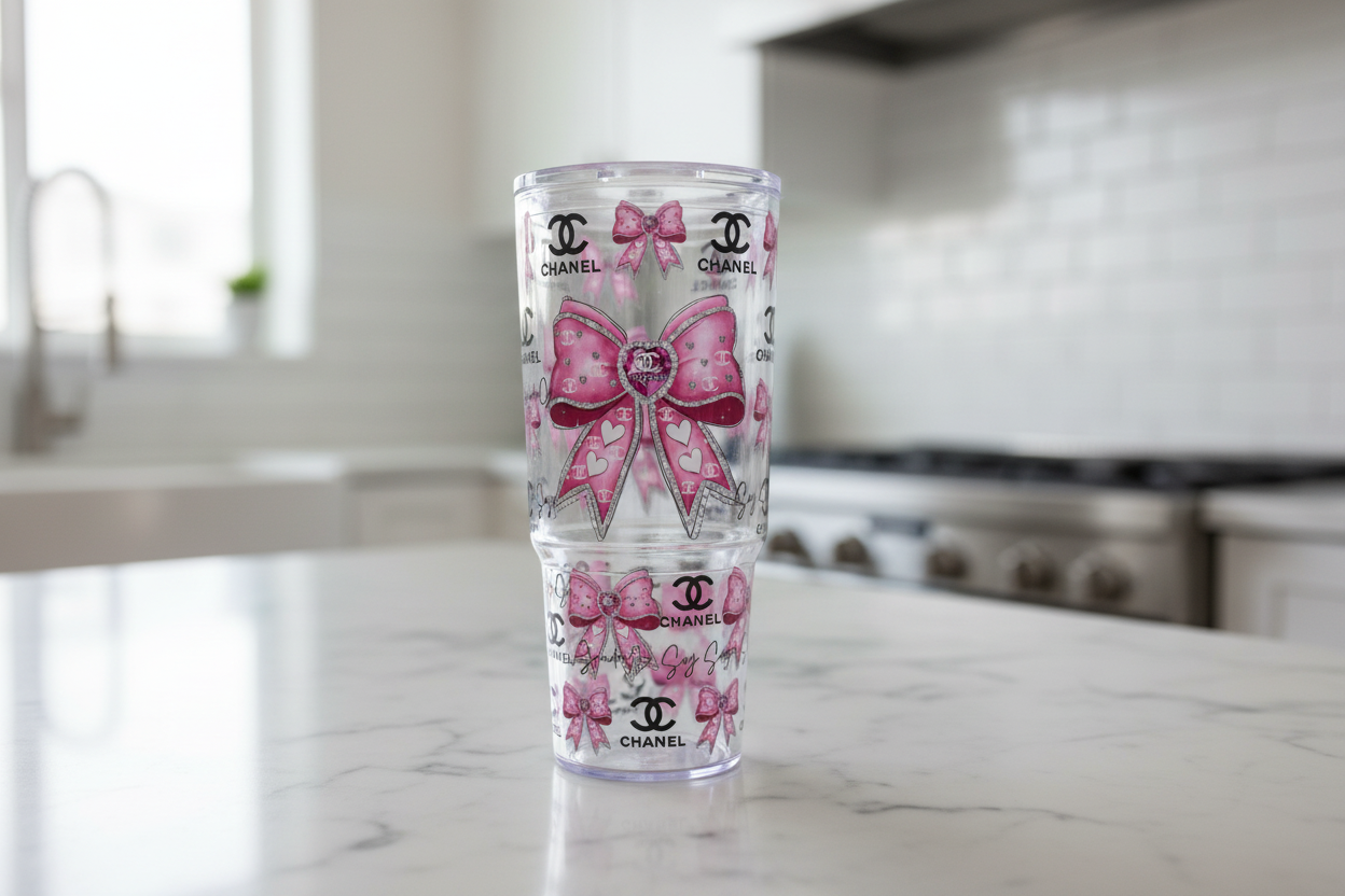Pink Chanel Bow - UVDTF Wrap for cups/hard surfaces sticker