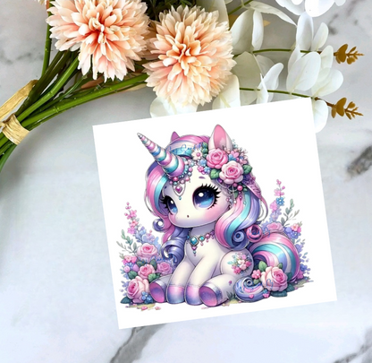 Cute Teal, Pink & Purple Hair Unicorn - UVDTF Decal for cups/hard surfaces