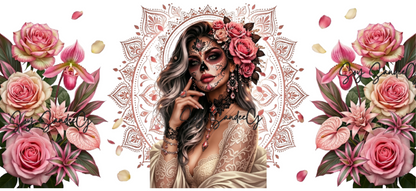 Pink Rose Skully - UVDTF wrap for cups/hard surfaces sticker