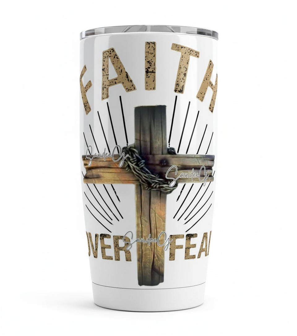 Faith Over Fear Wood Cross - UVDTF Decal for cups/hard surfaces sticker