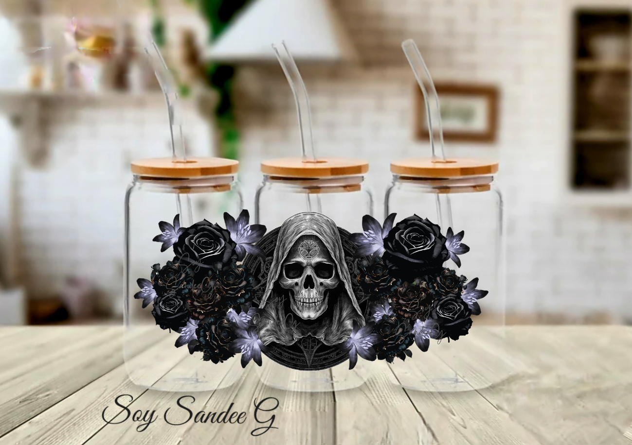 Gothic Skull &amp; Black Roses - UVDTF Wrap for cups/hard surfaces sticker