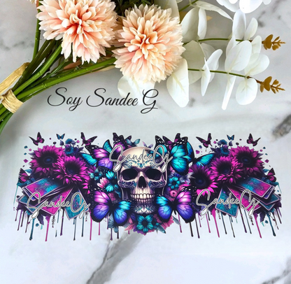 Neon Pink & Teal Skull Cards - UVDTF Wrap for cups/hard surfaces sticker