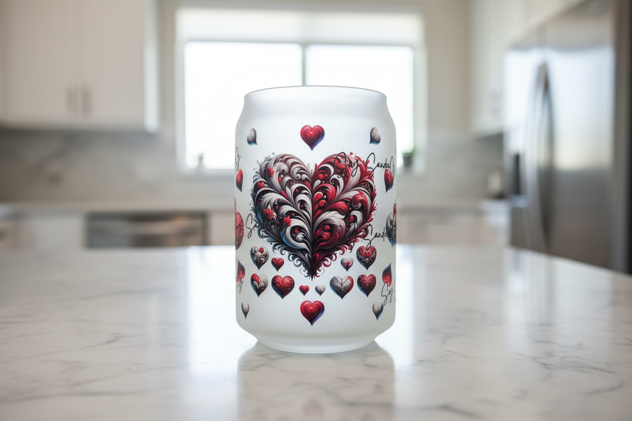 White & Red Hearts - UVDTF Wrap for cups/hard surfaces sticker