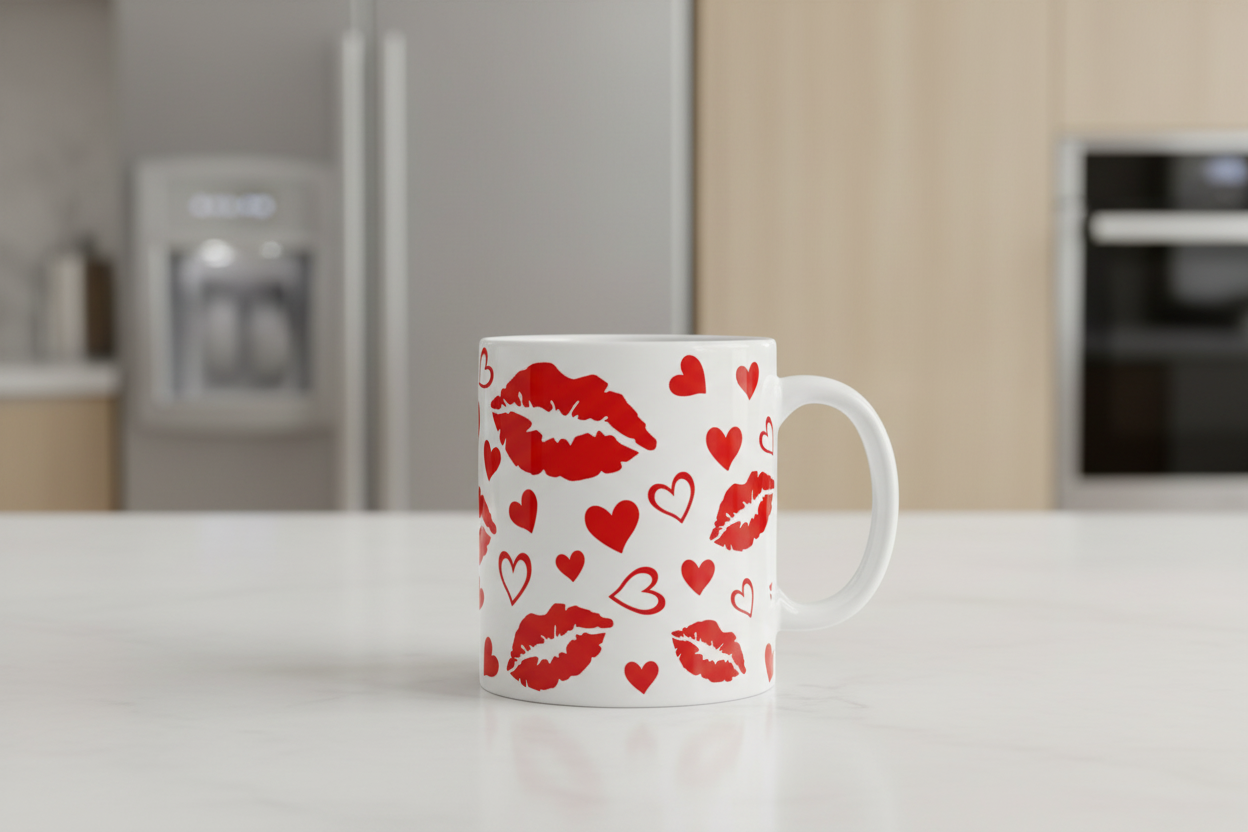 Envoltura UVDTF de labios y corazones rojos