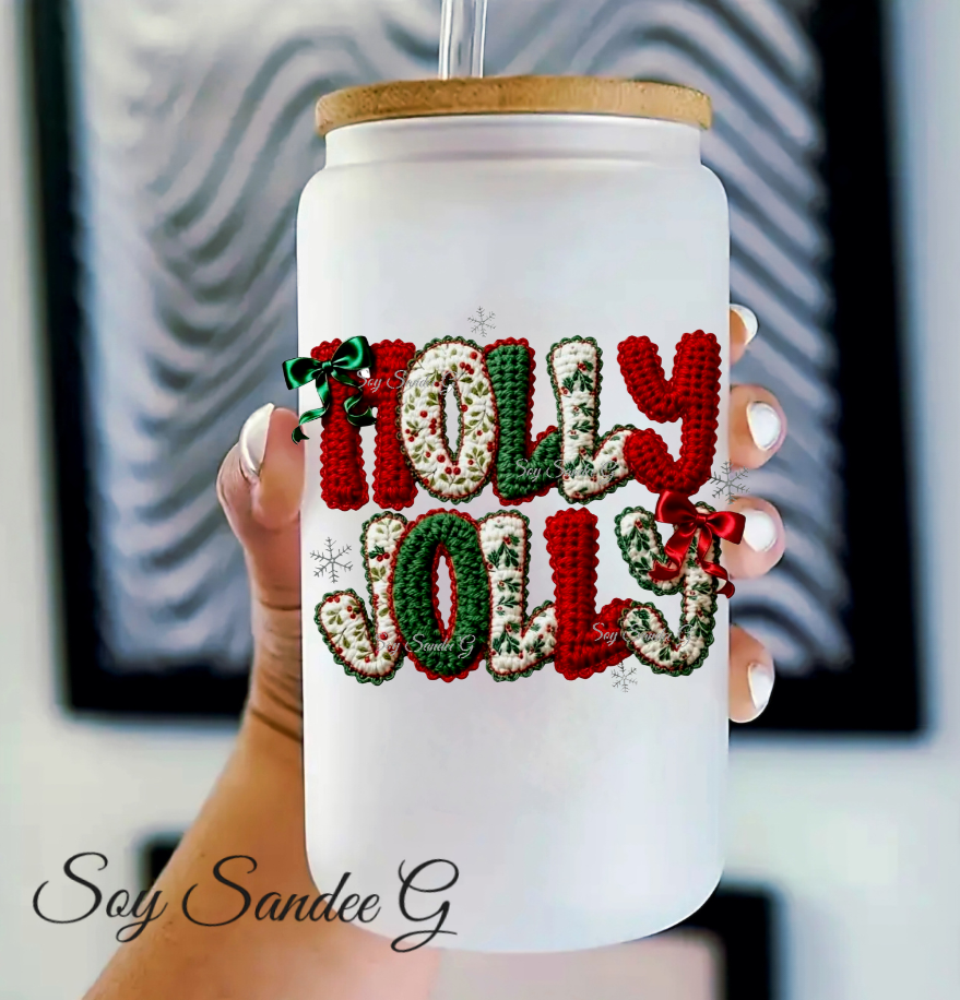 Embroidered Holly Jolly - UVDTF Decal for cups/hard surfaces sticker