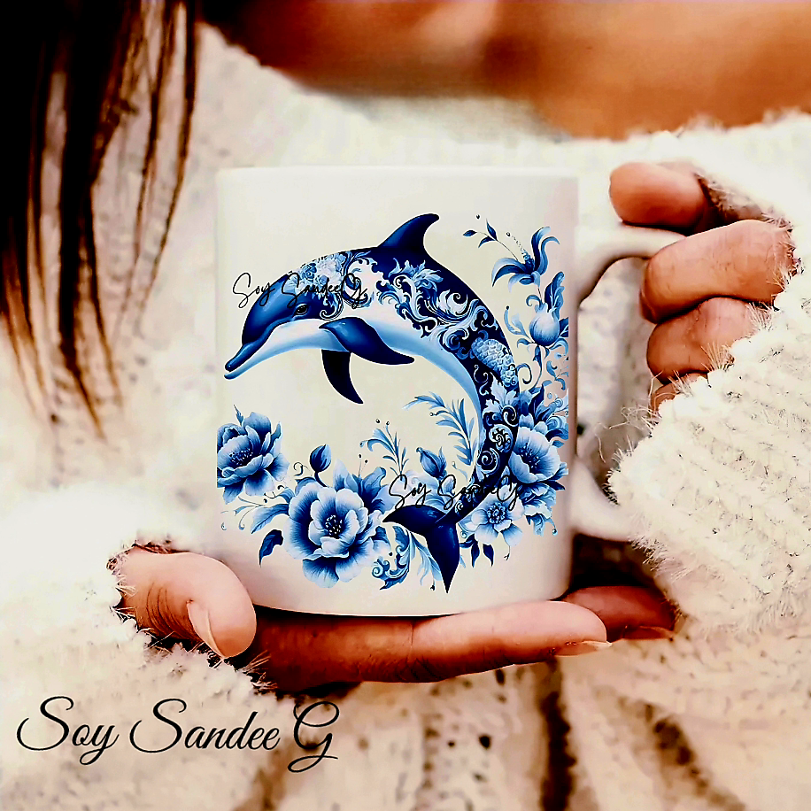 Blue Flowered Dolphin - UVDTF Decal for cups/hard surfaces sticker
