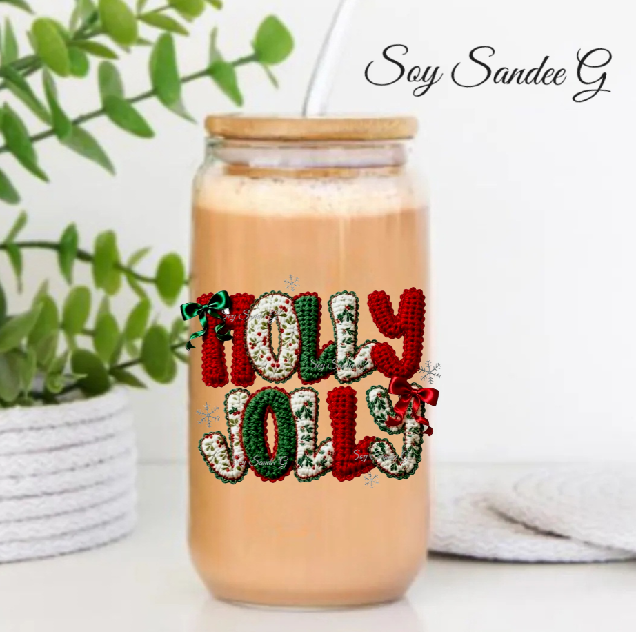 Embroidered Holly Jolly - UVDTF Decal for cups/hard surfaces sticker