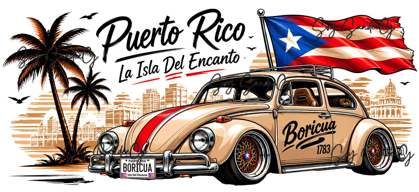 Puerto Rico Car - UVDTF Wrap for cups/hard surfaces sticker