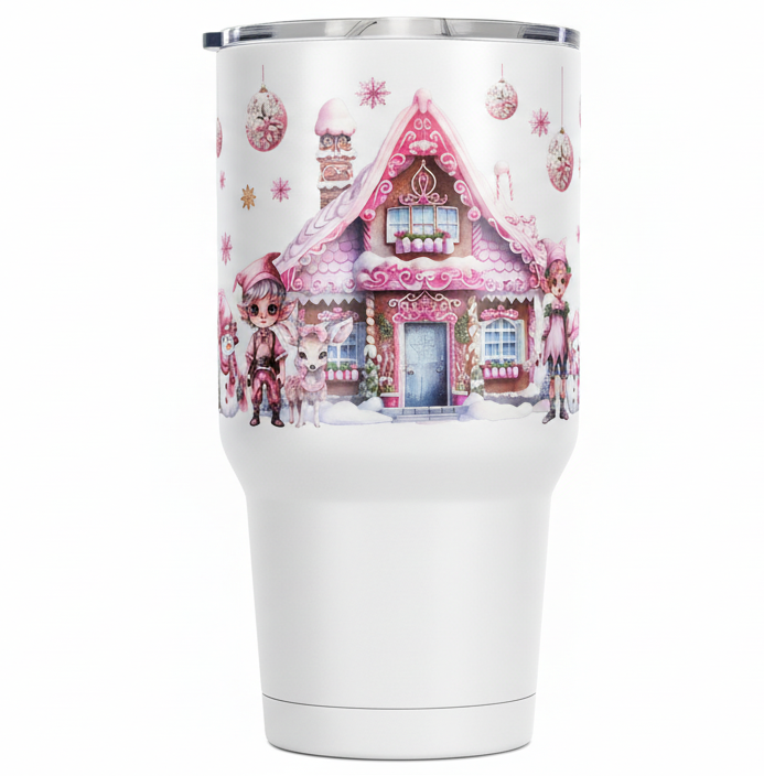Pink Christmas Houses - UVDTF Wrap for cups/hard surfaces sticker