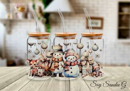 Beige Snowman Couple - UVDTF Wrap for cups/hard surfaces sticker