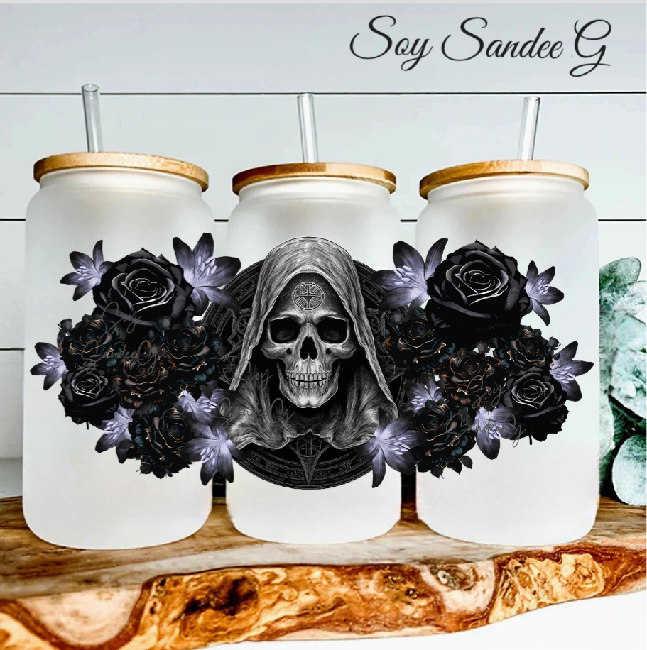 Gothic Skull &amp; Black Roses - UVDTF Wrap for cups/hard surfaces sticker