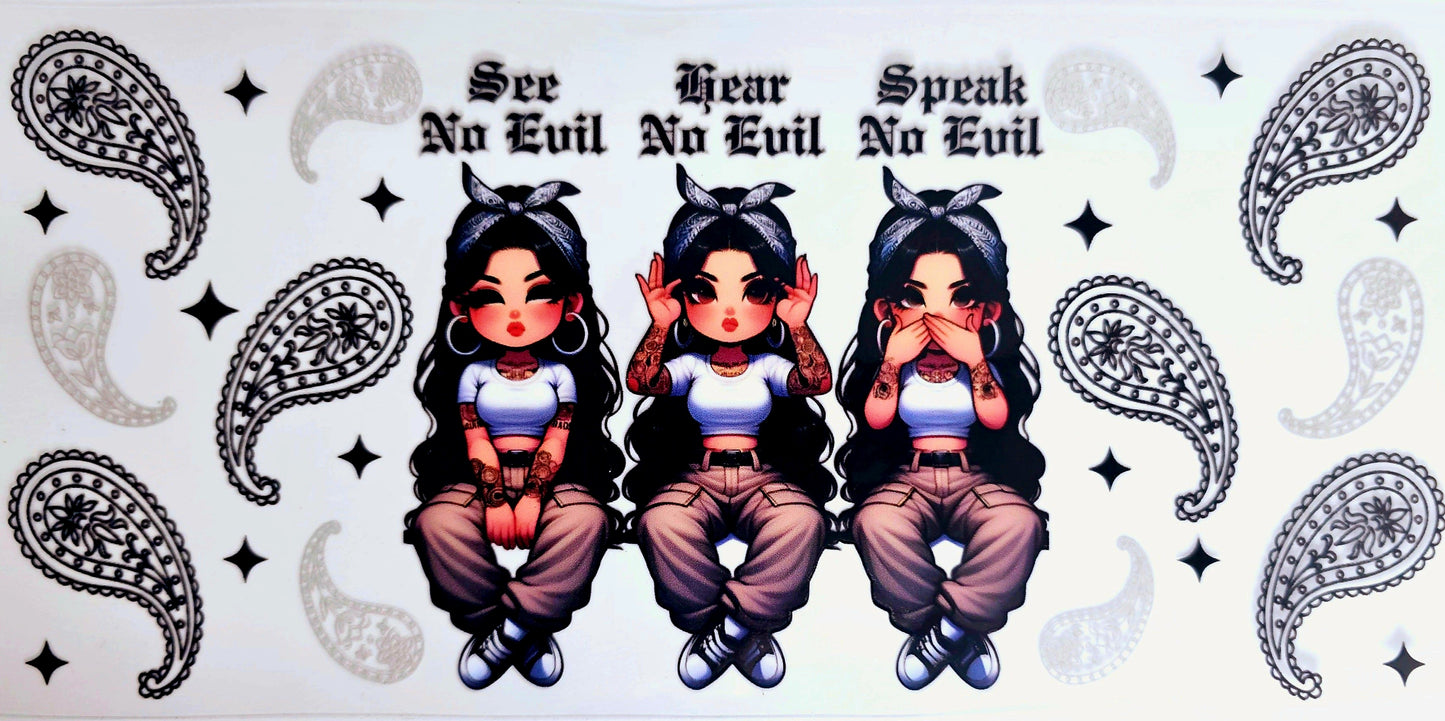 See no Evil, Speak no Evil, Hear no Evil - UVDTF Wrap for cups/hard surfaces sticker