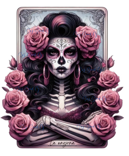 Angry Sugar Skull & Pink Roses UVDTF Decal for cups/hard surfaces sticker