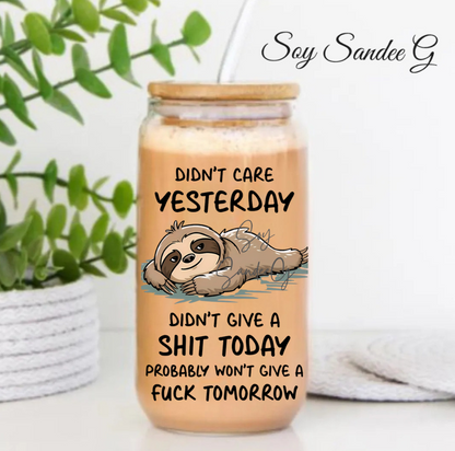 Didn&#39;t Care Yesterday Sloth - UVDTF Decal for cups/hard surfaces sticker