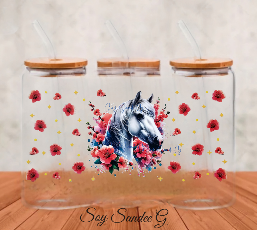 White Horse & Flowers - UVDTF Wrap for cups/hard surfaces sticker