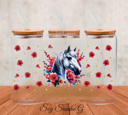 White Horse & Flowers - UVDTF Wrap for cups/hard surfaces sticker
