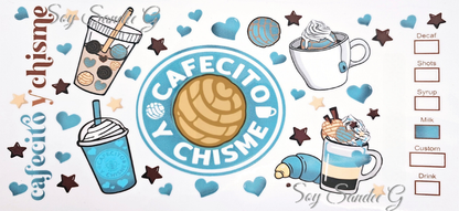Cafecito y Chisme Blue  - UVDTF Wrap for cups/hard surfaces sticker