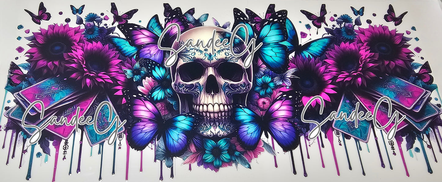Neon Pink & Teal Skull Cards - UVDTF Wrap for cups/hard surfaces sticker