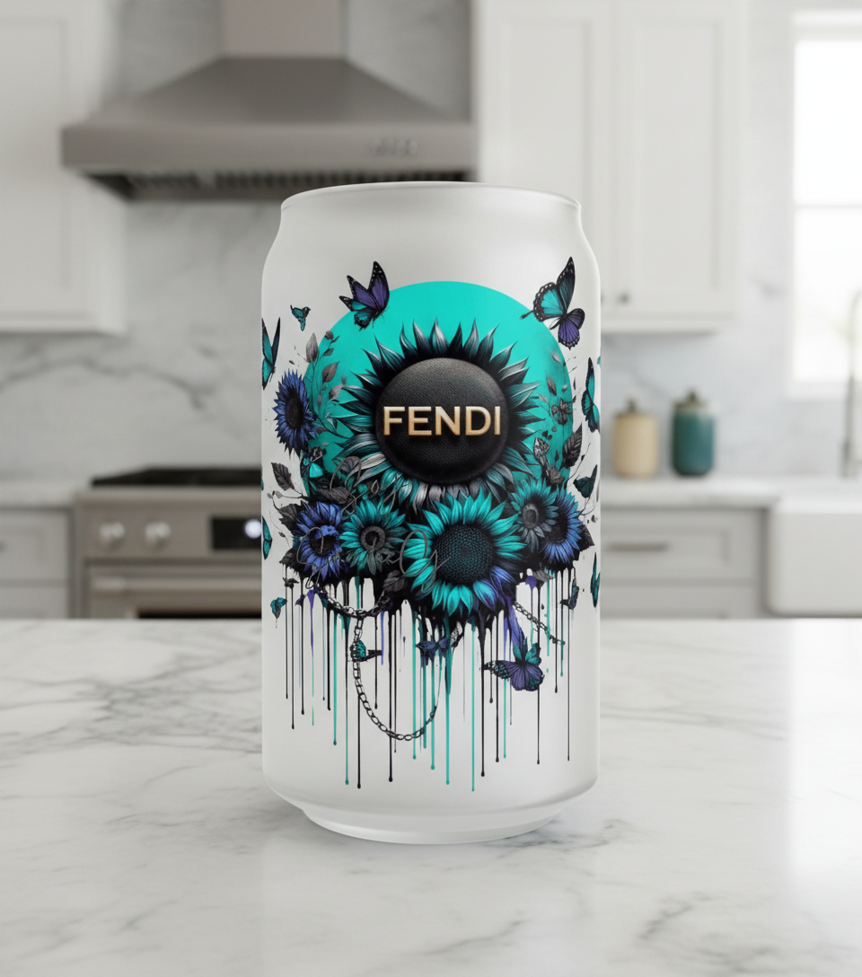 Fendi Teal Flowers - UVDTF Decal for cups/hard surfaces sticker