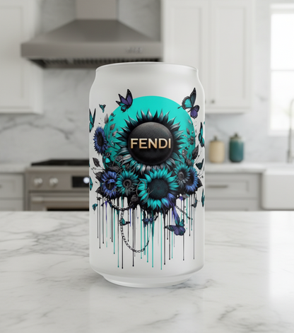 Fendi Teal Flowers - UVDTF Decal for cups/hard surfaces sticker