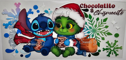 Stitch & Grinch Chocolatito - UVDTF Wrap for cups/hard surfaces sticker