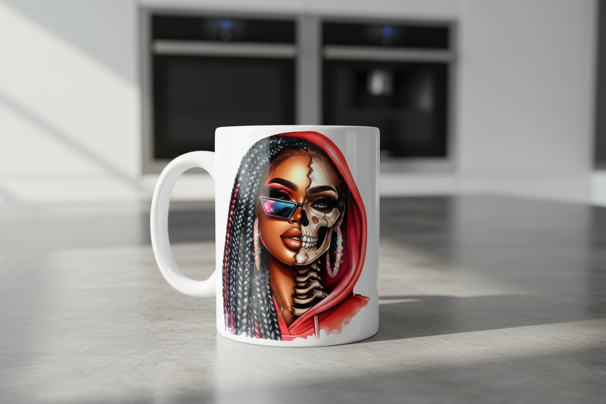 Red Hoodie Braids Skully - UVDTF Decal for cups/hard surfaces sticker