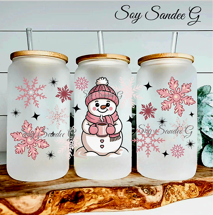 Pink Snowman - UVDTF Wrap for cups/hard surfaces sticker