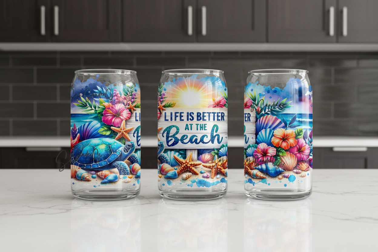 Life is Better at the Beach Turtle - UVDTF Wrap for cups/hard surfaces sticker