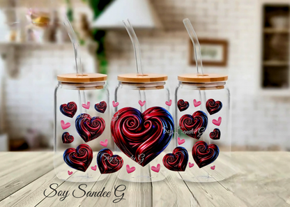 Red Metallic Hearts - UVDTF Wrap for cups/hard surfaces sticker