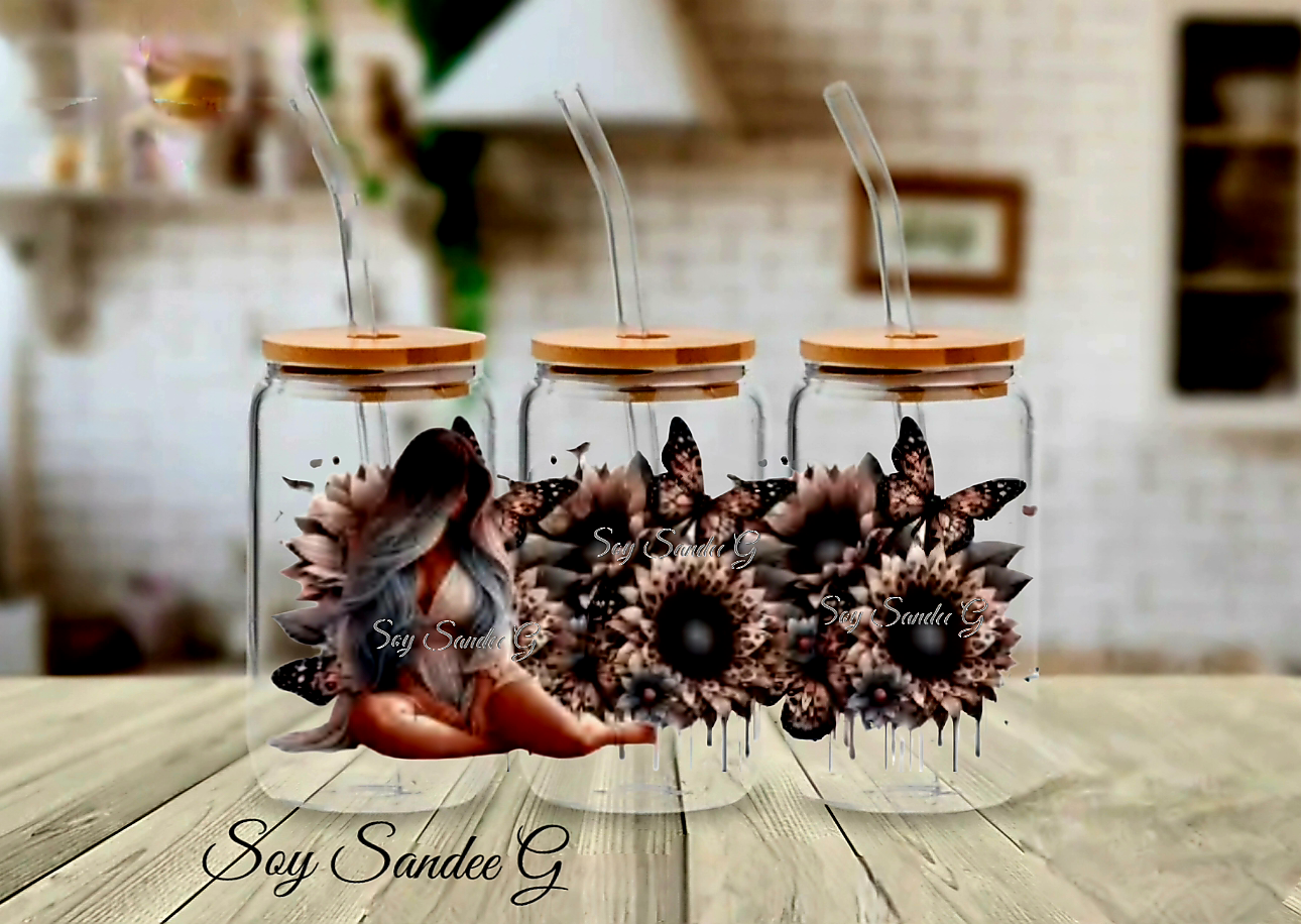Black & Beige Sunflowers Diva - UVDTF Wrap for cups/hard surfaces sticker
