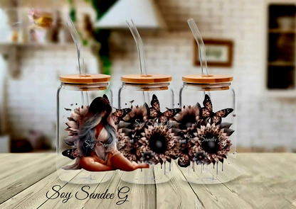 Black & Beige Sunflowers Diva - UVDTF Wrap for cups/hard surfaces sticker