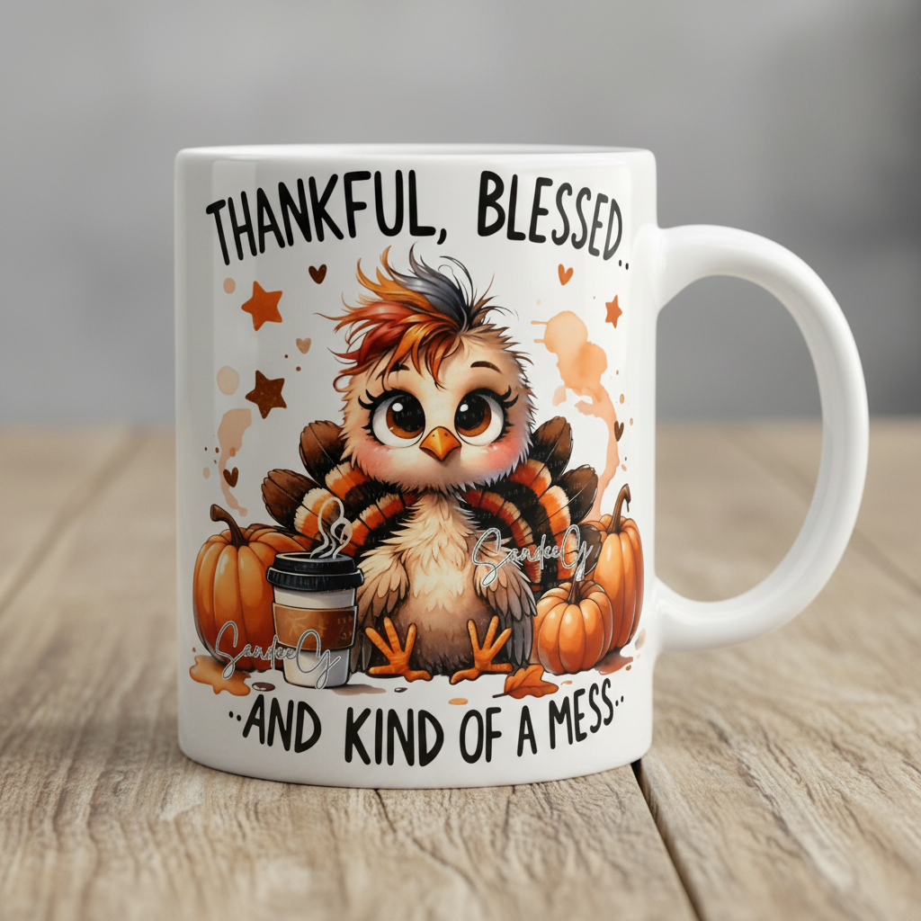 Thankful, Blessesd Turkey - UVDTF Decal for cups/hard surfaces sticker