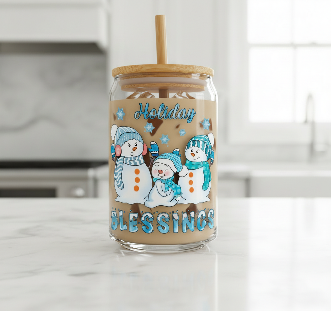 Holiday Blessings Snowmen - UVDTF Decal for cups/hard surfaces sticker