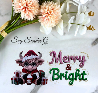Merry & Bright Embroidered Moose - UVDTF Wrap for cups/hard surfaces sticker
