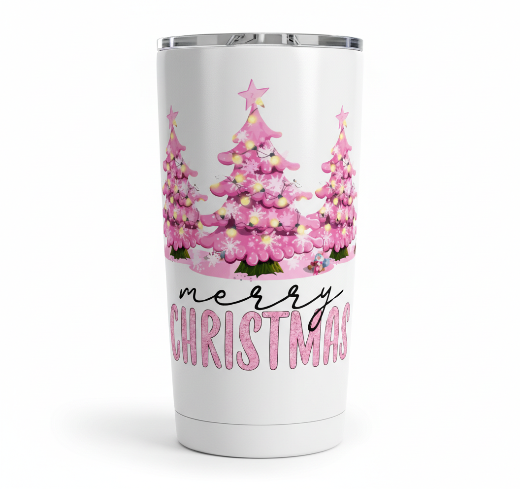 Pink Merry Christmas Trees - UVDTF Decal for cups/hard surfaces sticker