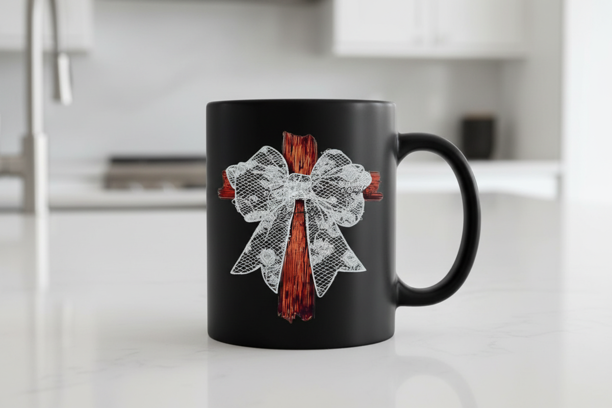 White Lace Bow Cross - UVDTF Decal for cups/hard surfaces sticker