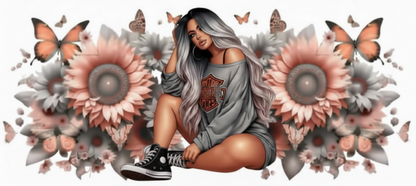 Brown Butterflies & Sunflowers Motorcycle Diva - UVDTF Wrap for cups/hard surfaces sticker