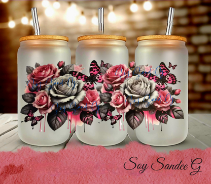 Pink & Gray Roses - UVDTF Wrap for cups/hard surfaces sticker
